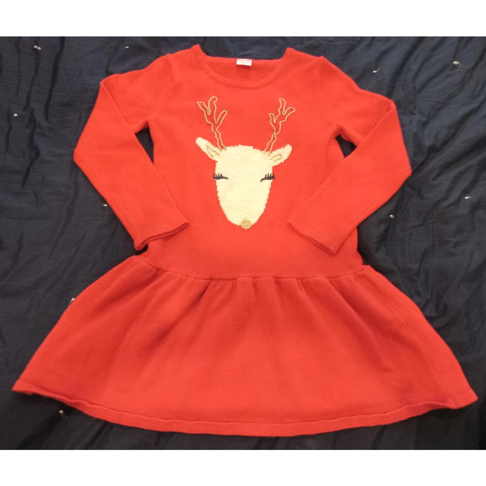 Gymboree Girl's Size 8 Red Knit Reindeer Christmas Sweater Long Sleeve Dress